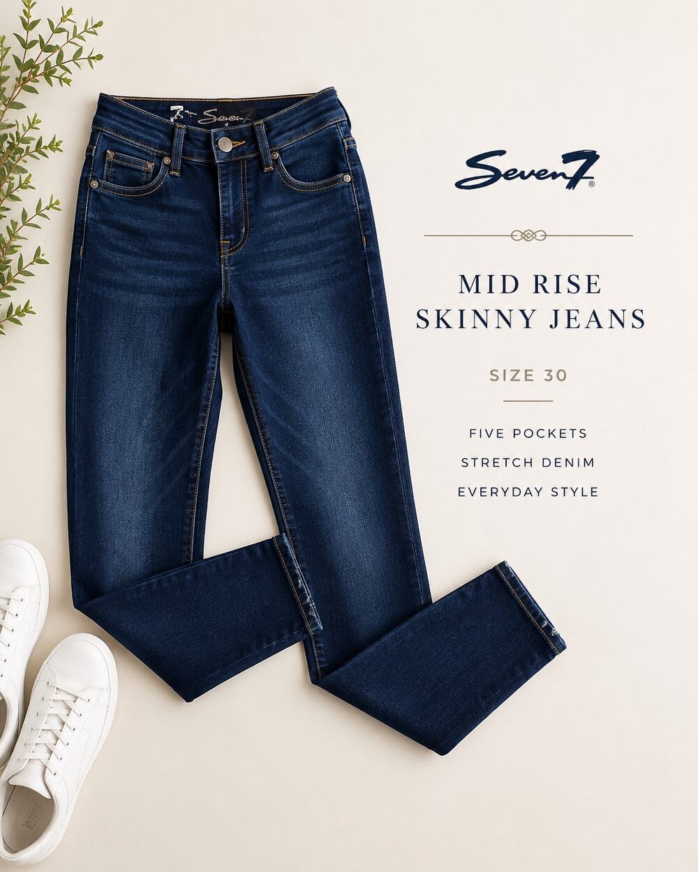 Seven7 Mid Rise Skinny Jeans Dark Wash Stretch Denim Women’s Size 30